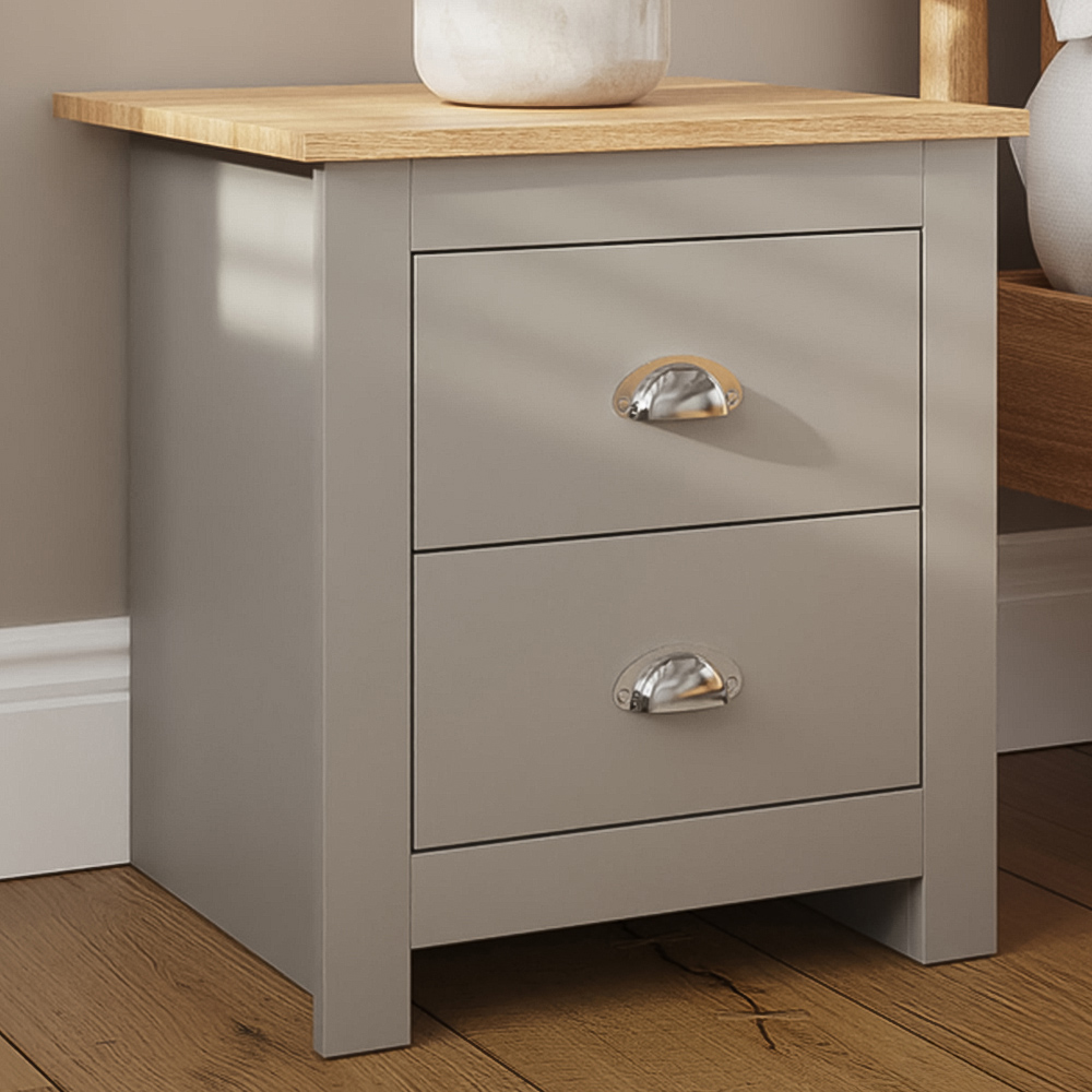 GFW Lancaster 2 Drawer Grey Bedside Table Image 1