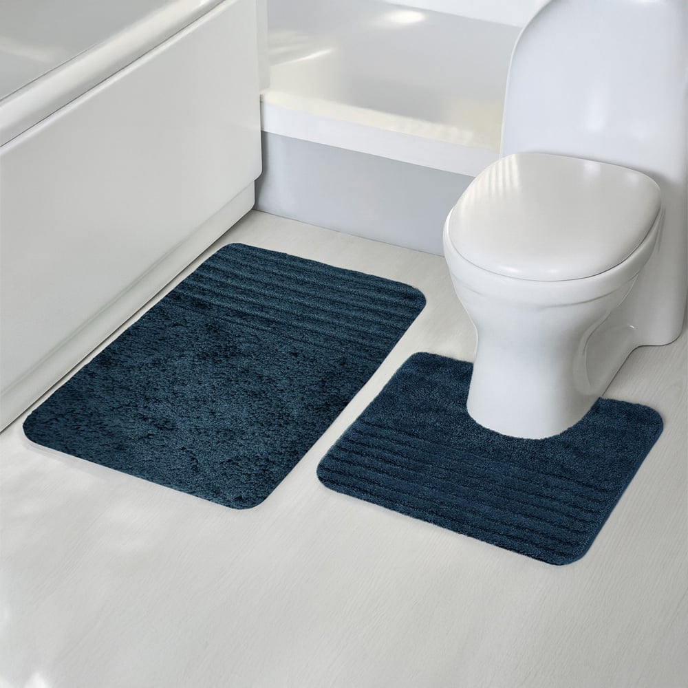 Velosso Linear Indigo Bath Mat Set Image 2