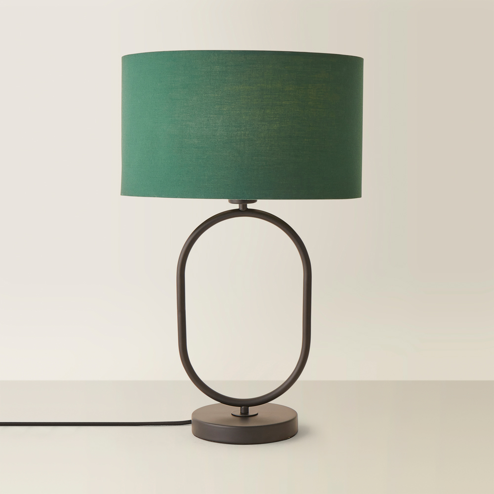 ValueLights Antonia Forest Green Drum Shade Matte Black Oval LED Table Lamp Image 5
