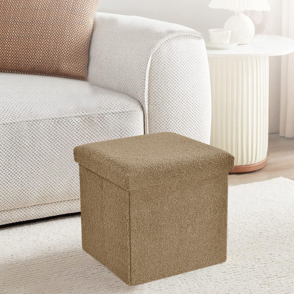 Homerepublic Beige Boucle Fabric Foldable Storage Box 38 x 38cm Image 2