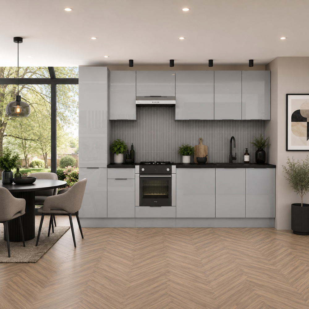 Impact Furniture Star Light Grey Gloss Kitchen Cabinet Unit Set of 9 Image 3