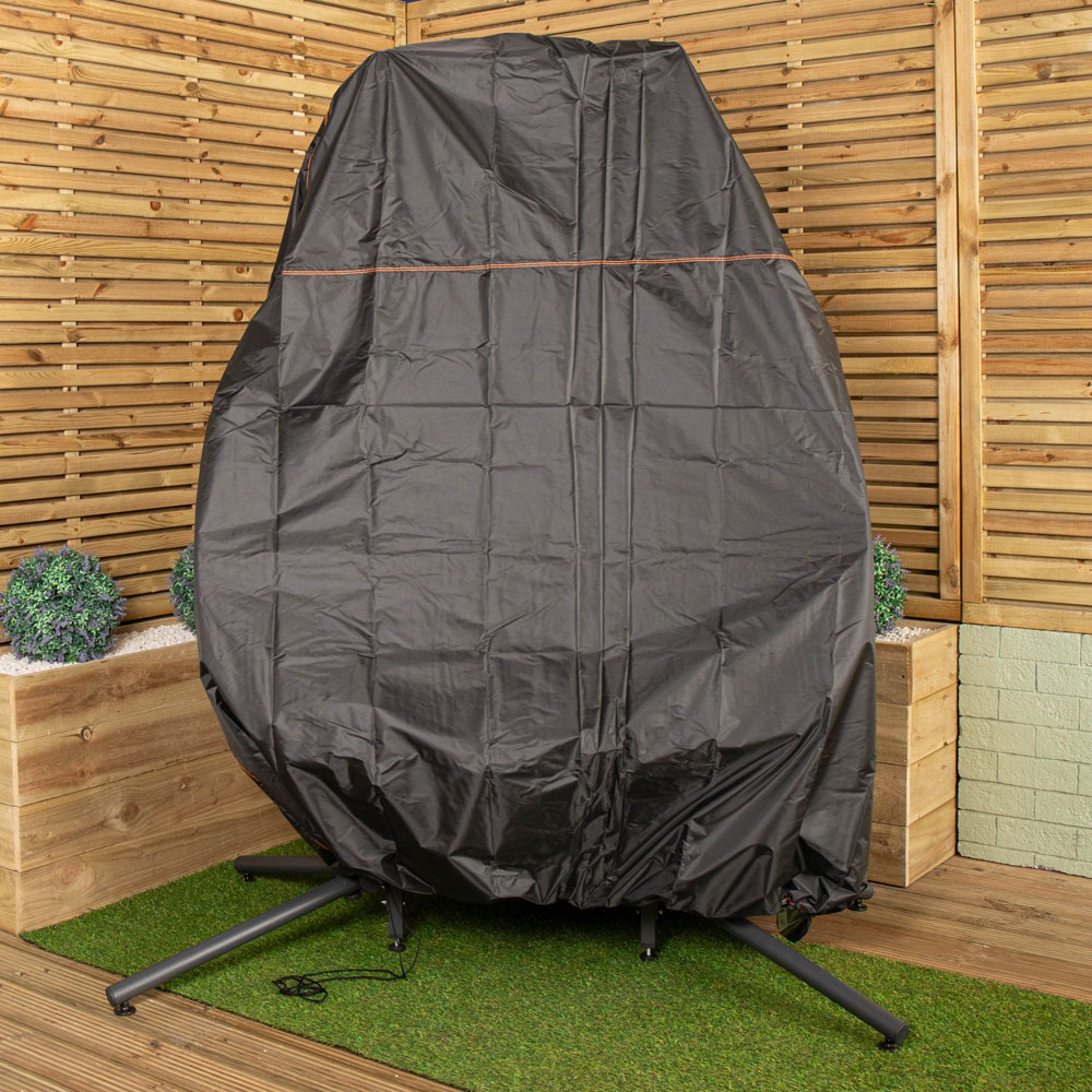 Samuel Alexander 2 Seater Rattan Hanging Garden Egg Chair with Grey Waterproof Cover Image 2