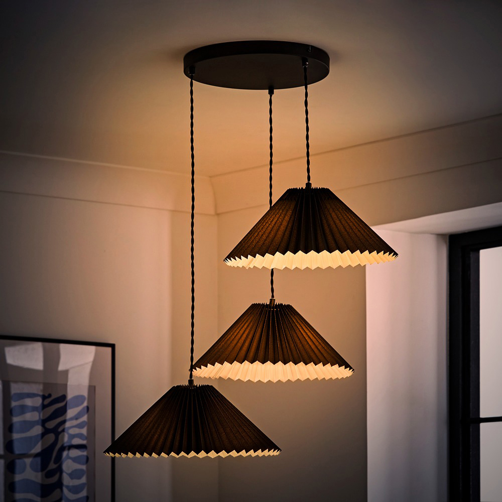 ValueLights Akira 3 Way Black Pleated LED Ceiling Pendant Light Image 2
