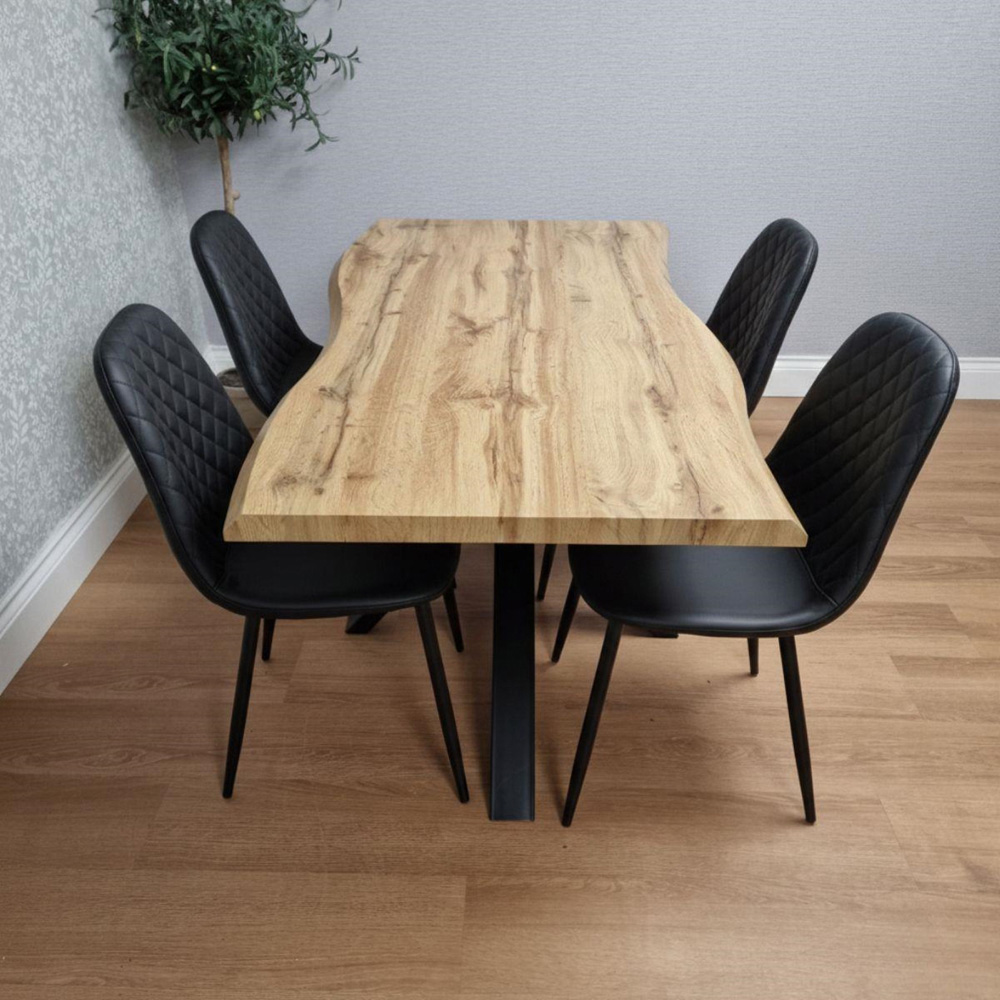 Portland 4 Seater Gem Pattern Faux Leather Wooden Tabletop Dining Set Black Image 2