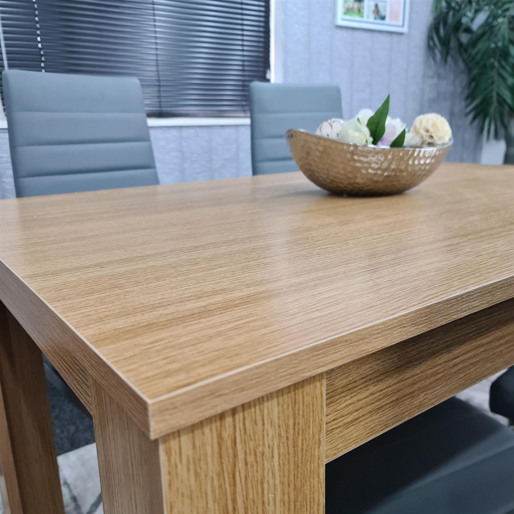 Portland 4 Seater Leather Dining Set Oak Effect and Grey Image 2