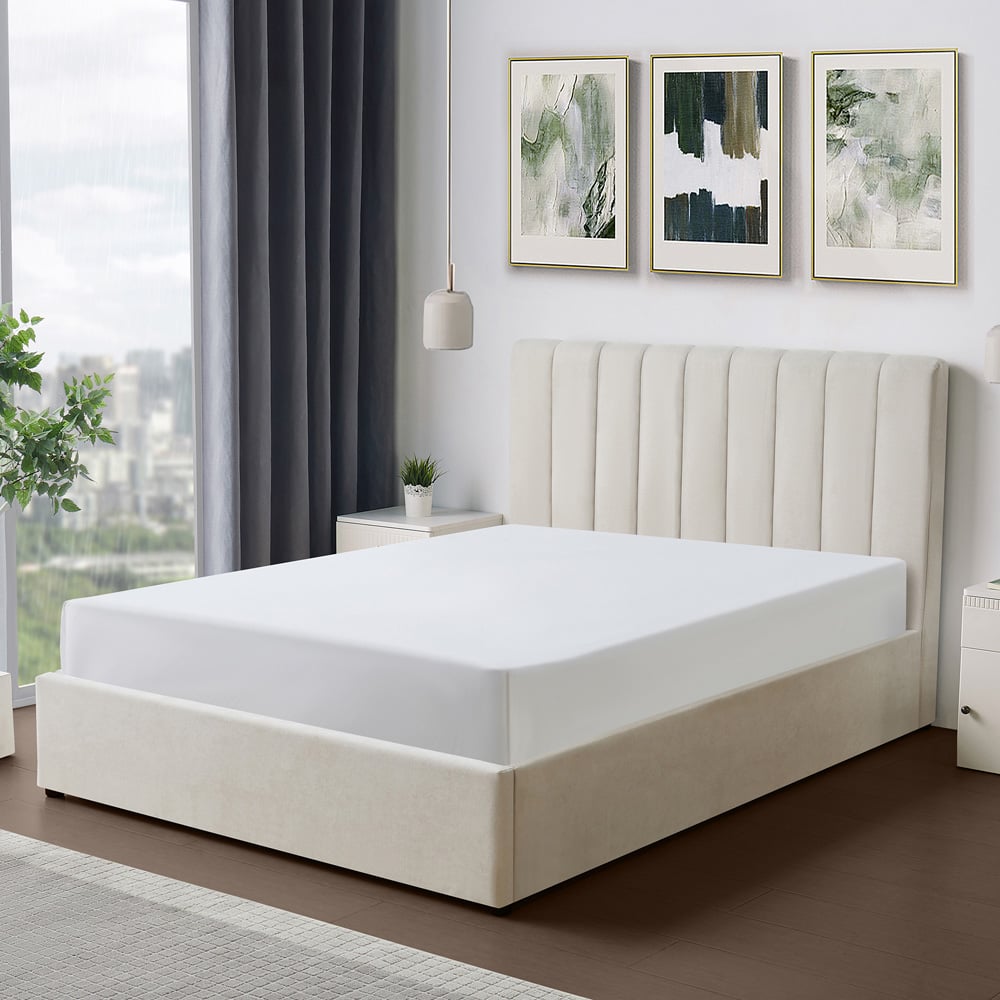Brooklyn Evelynne Double Beige Linen Ottoman Bed Image 4