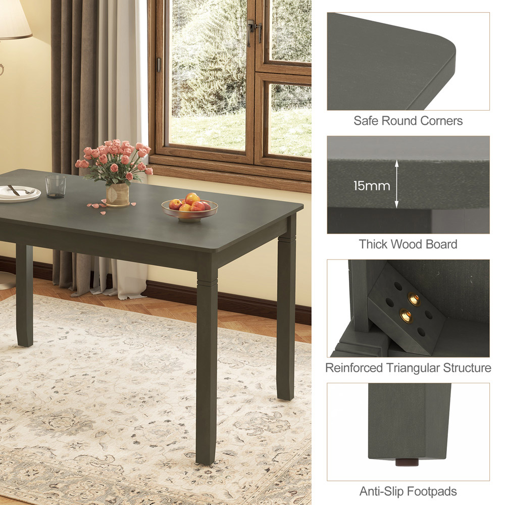 Costway 4 Seater Wooden Rectangular Dining Table Grey Image 6