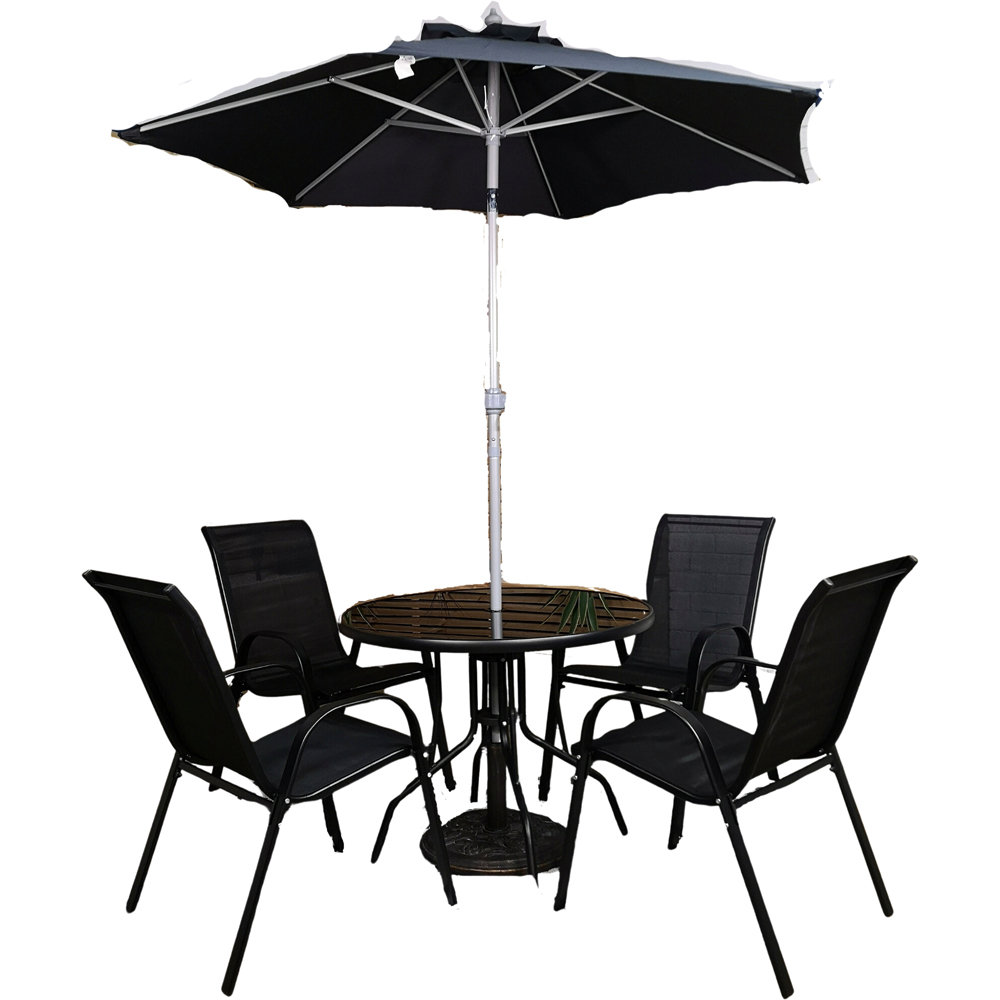 Samuel Alexander 4 Seater Round Outdoor Dining Set with Black Parasol Image 2