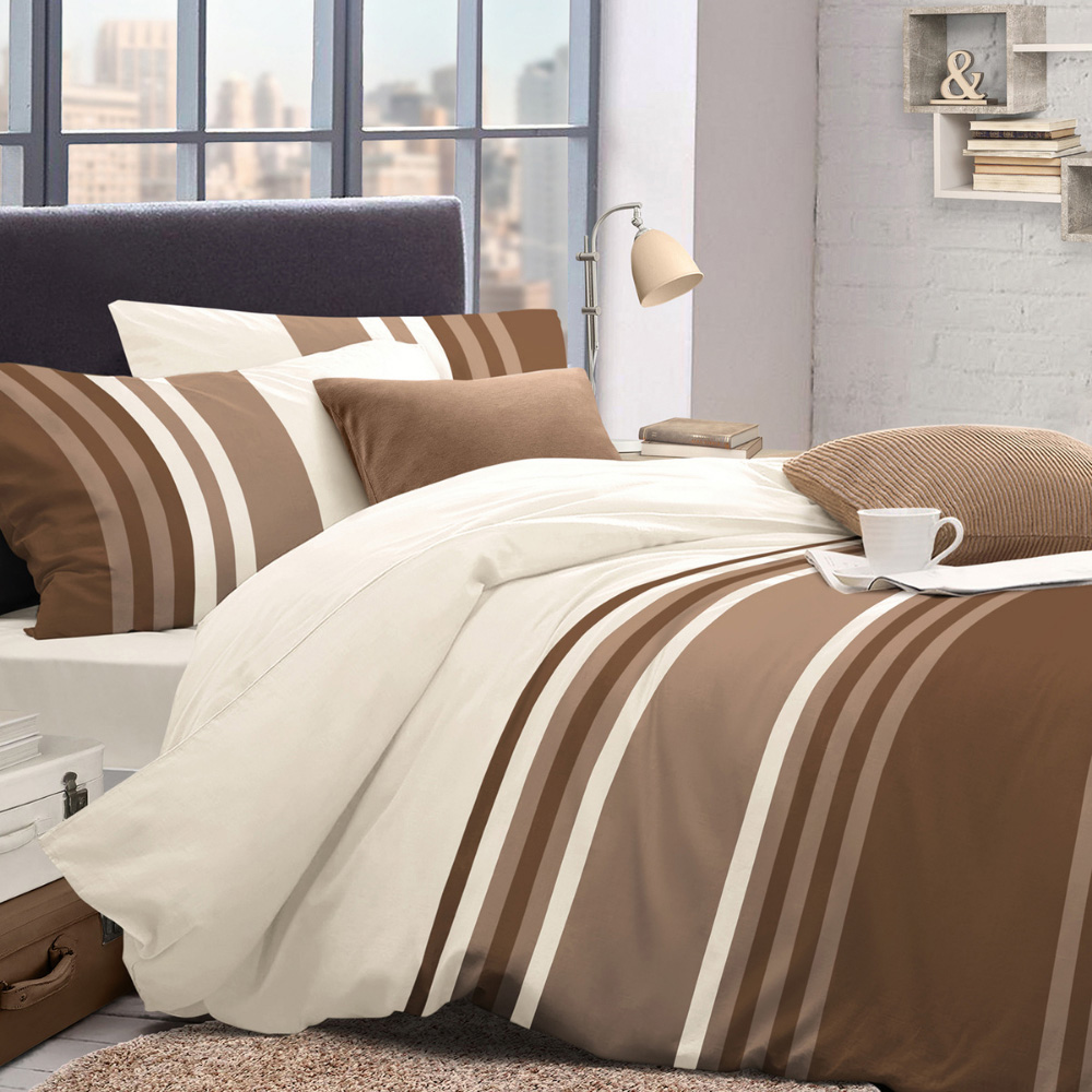 Velosso Single Chocolate Tonal Stripe Duvet Set Image 1