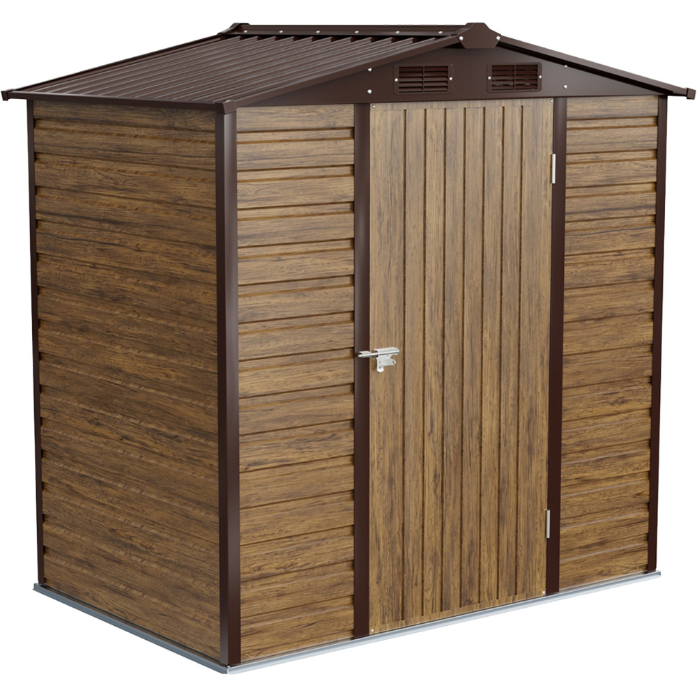 Living and Home 4 x 6ft Brown Wood Grain Metal Apex Garden Storage Shed Image 2