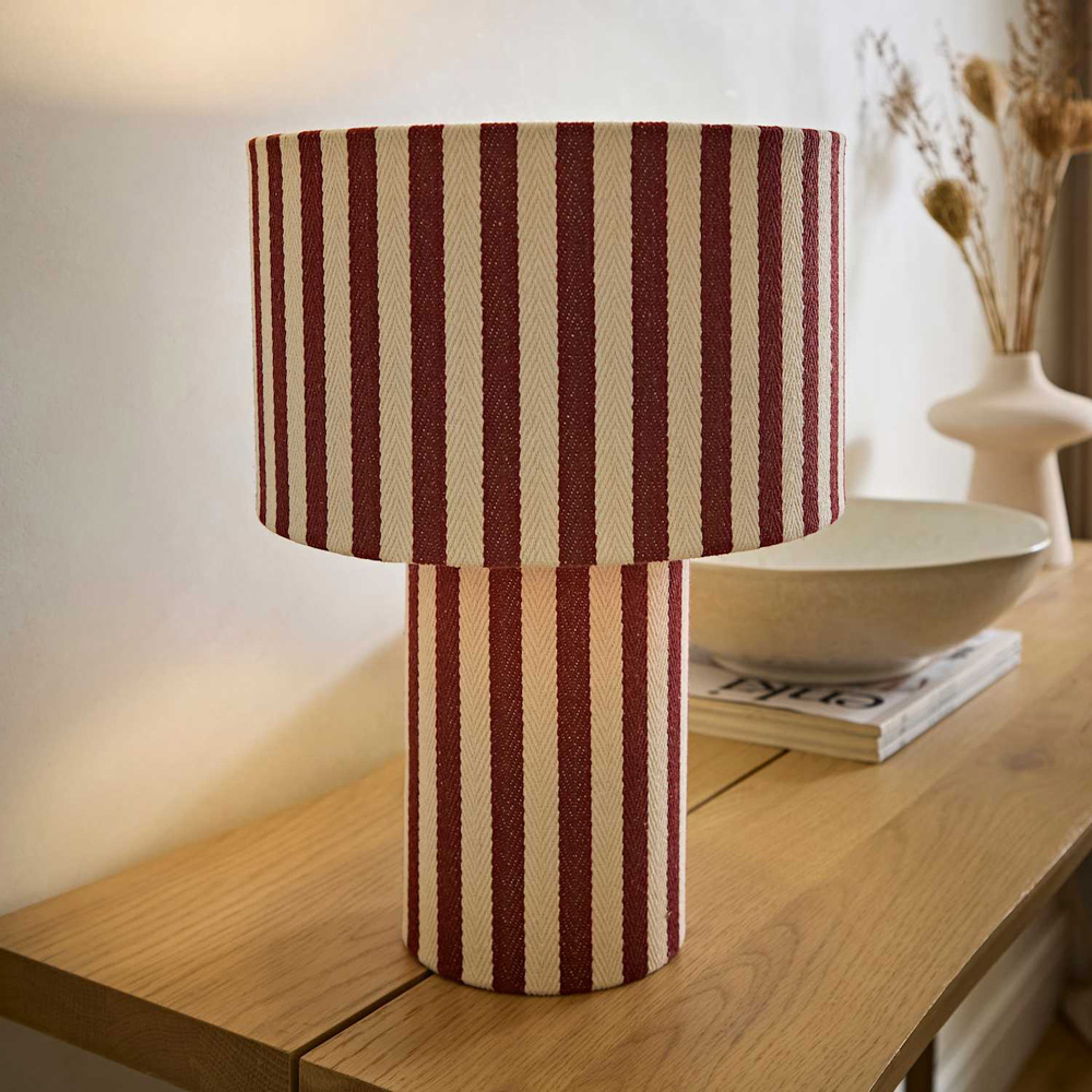ValueLights Florence Burgundy Pinstripe Linen LED Table Lamp with Bulb Image 6