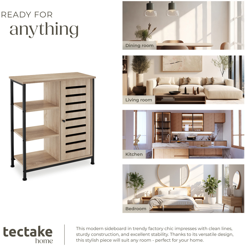 Tectake Runcorn Single Door 3 Shelf Sonoma Oak Sideboard Image 7