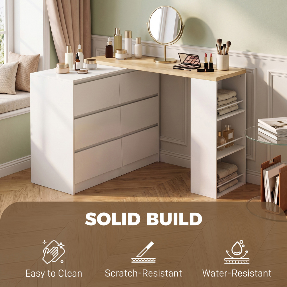 HOMCOM 6 Drawer 3 Shelf White Vanity Table Image 7
