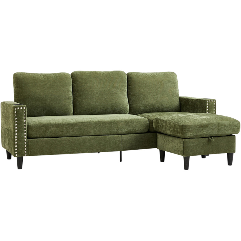 Living and Home 4 Seater Green Chenille Sofa with Footstool and Cup Holders Image 2