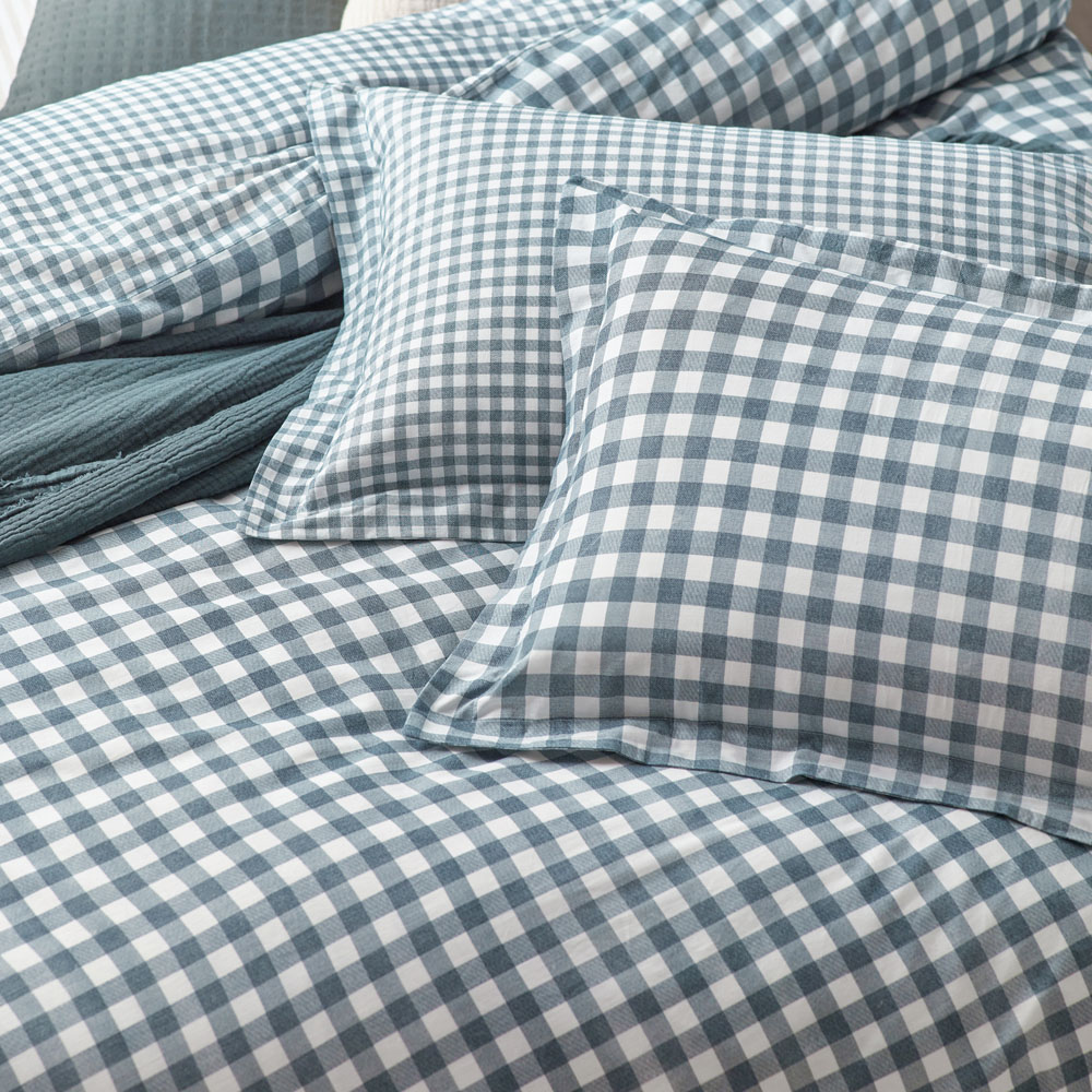 Yard Barton Single Navy Check Printed 144 Thread Count Duvet Cover and Pillowcase Set Image 3