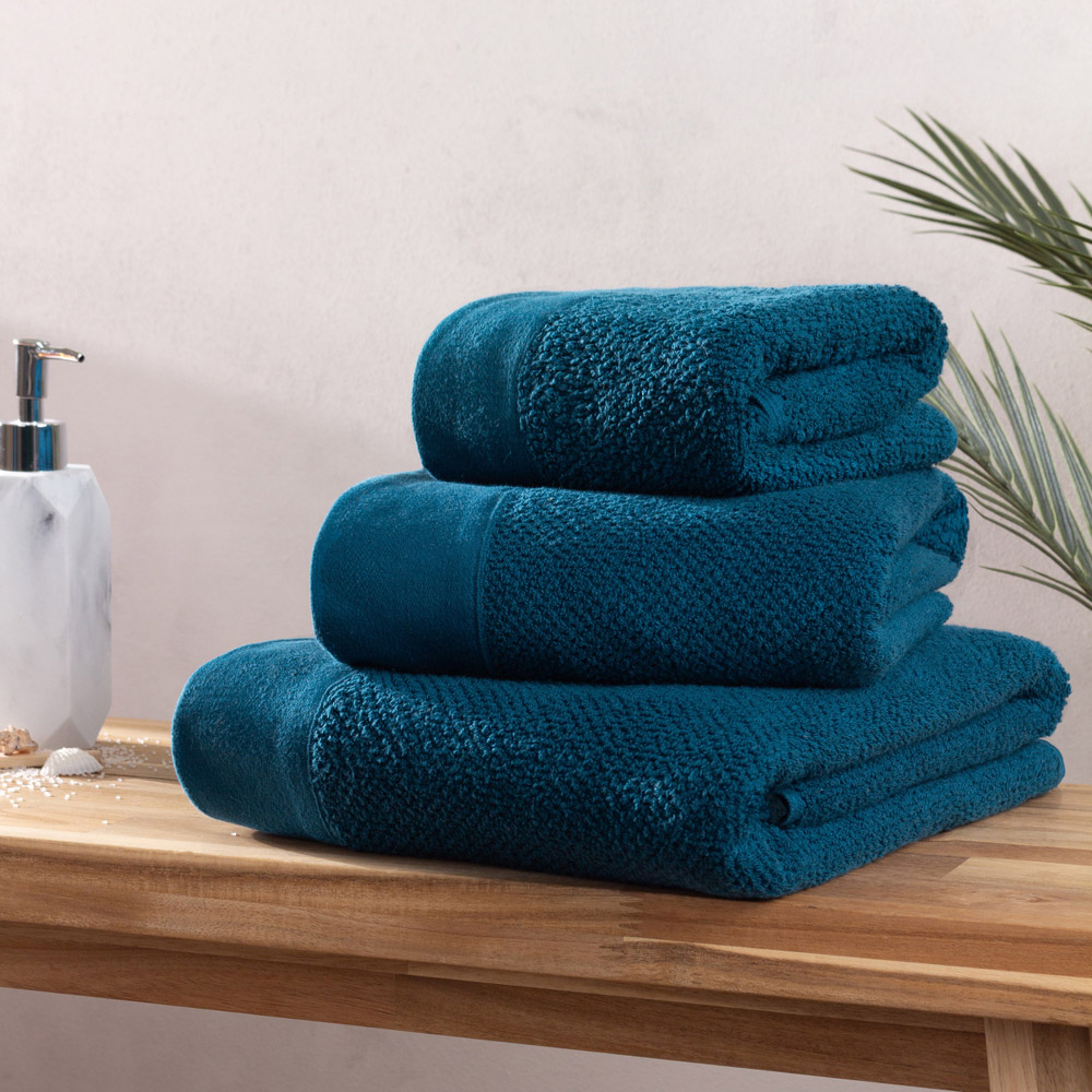furn. Textured Cotton Blue Bath Towels and Sheets Set of 4 Image 2