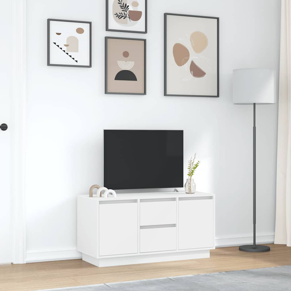 vidaXL 2 Door 2 Drawer White TV Cabinet with LED Lights Image 4
