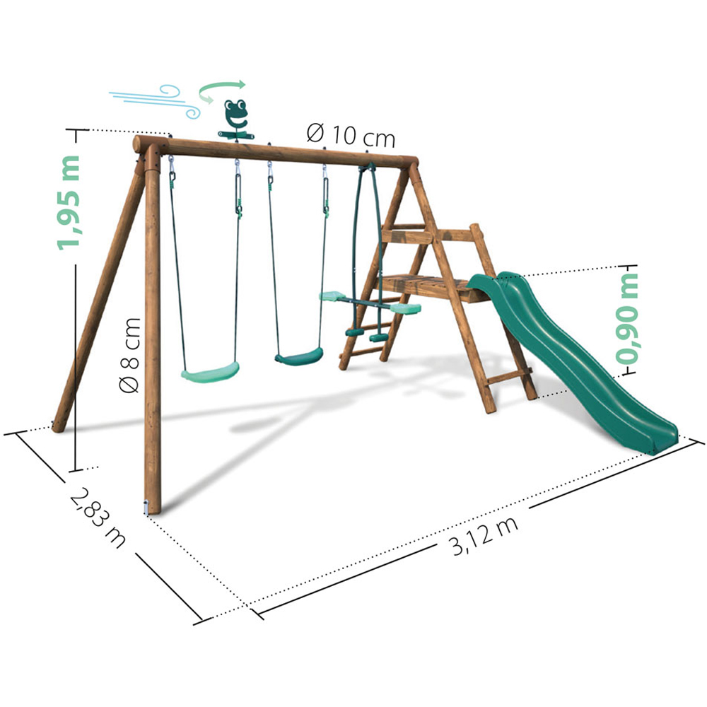 Soulet Figue Kids Wooden Triple Swing Set with Slide Image 9