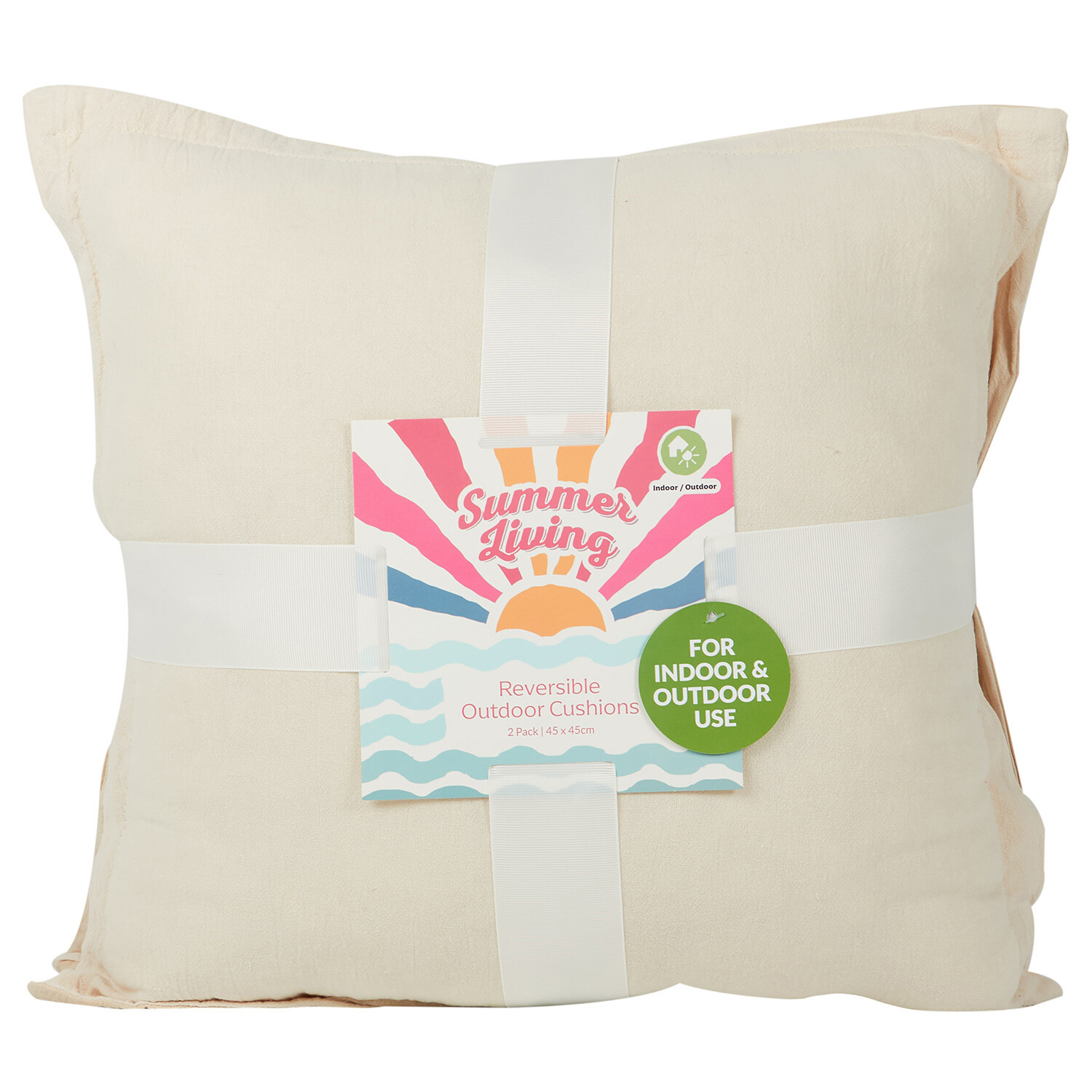Pack of 2 Reversible Outdoor Cushions - Natural Image 1