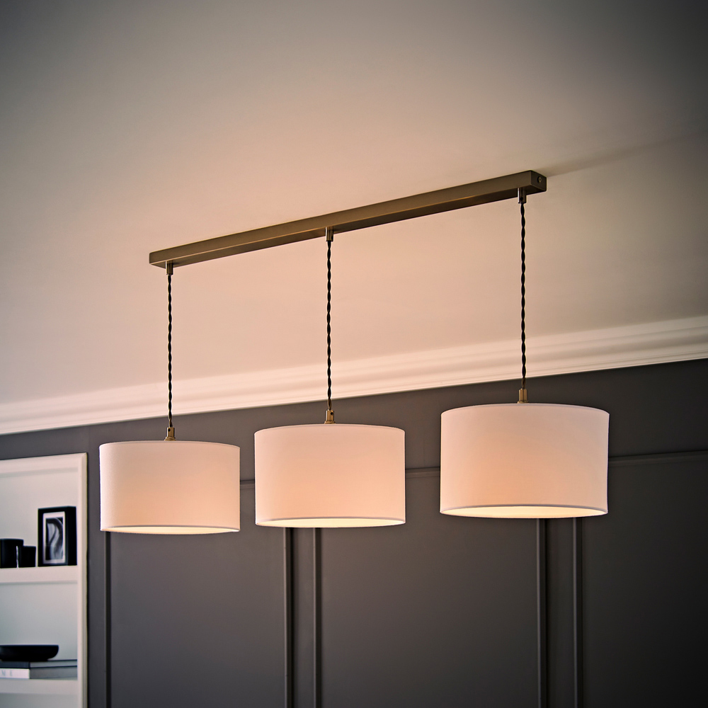 ValueLights Reni White Drum Shade 3 Drop Bar Chrome Diner LED Ceiling Pendant Light Image 6