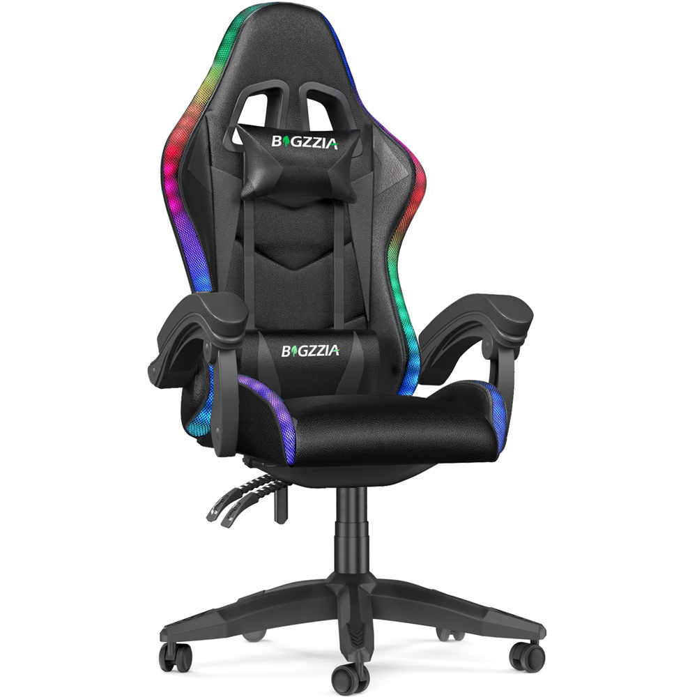 Rattrix Black Height Adjustable Lumbar Backrest Gaming Chair with Headrest and LED Light Image 2