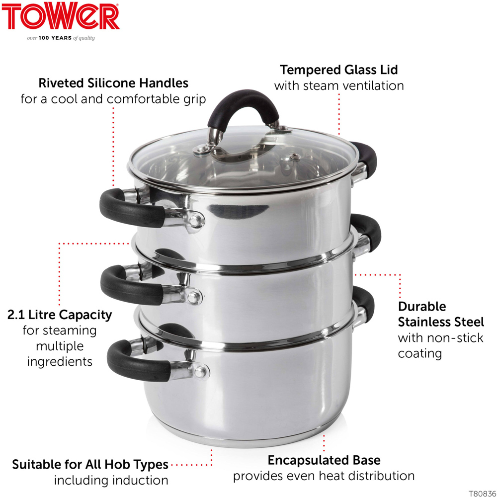 Tower 18cm 3 Tier Stainless Steel Steamer Image 7