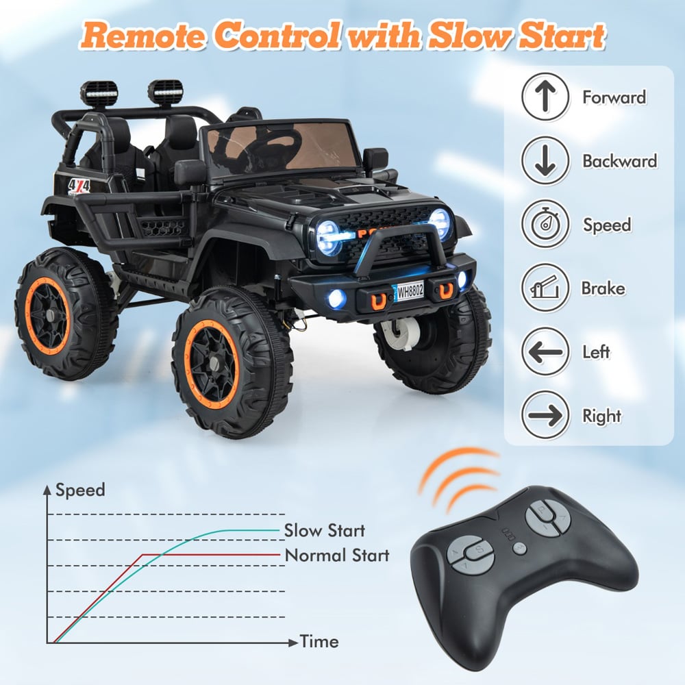 Costway 2 Seater Black Ride On Car with Remote Control and Horn Image 8