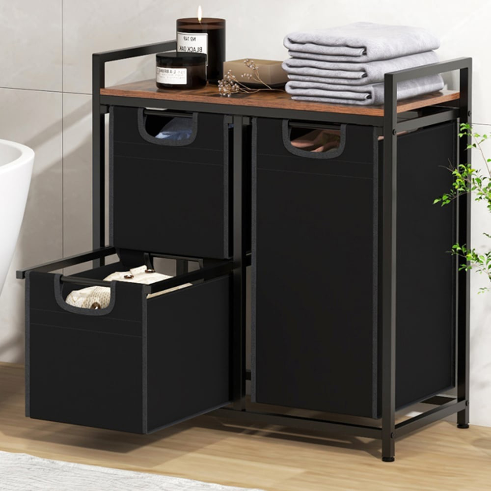 Costway Black and Brown Laundry Hamper with 3 Removable Bags Image 2