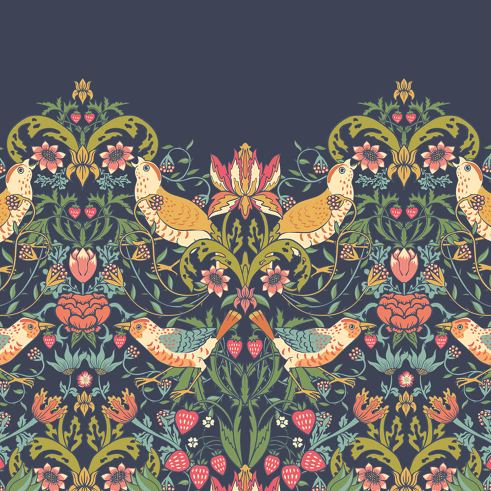 Origin Murals Birds Fruit and Foliage Navy Wall Mural Image 2