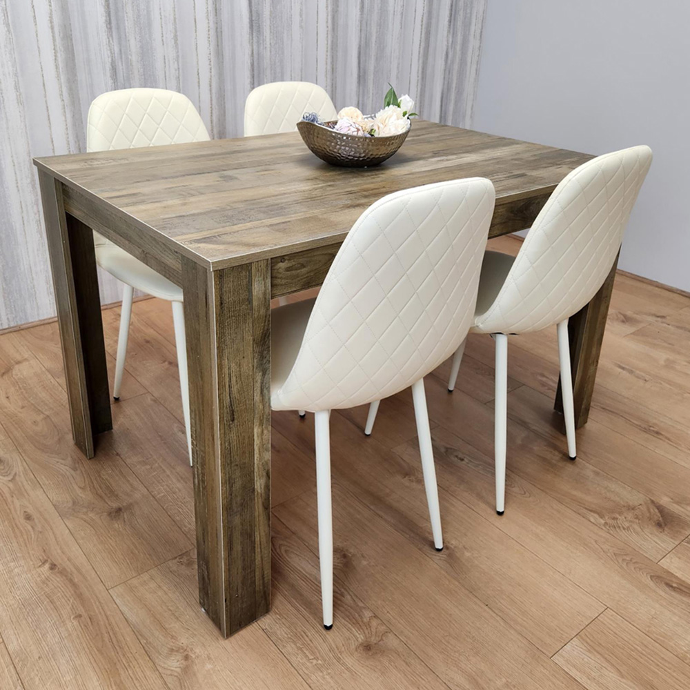 Kosy Koala 4 Seater Faux Leather Gem Pattern Dining Set Rustic Effect and Cream Image 1