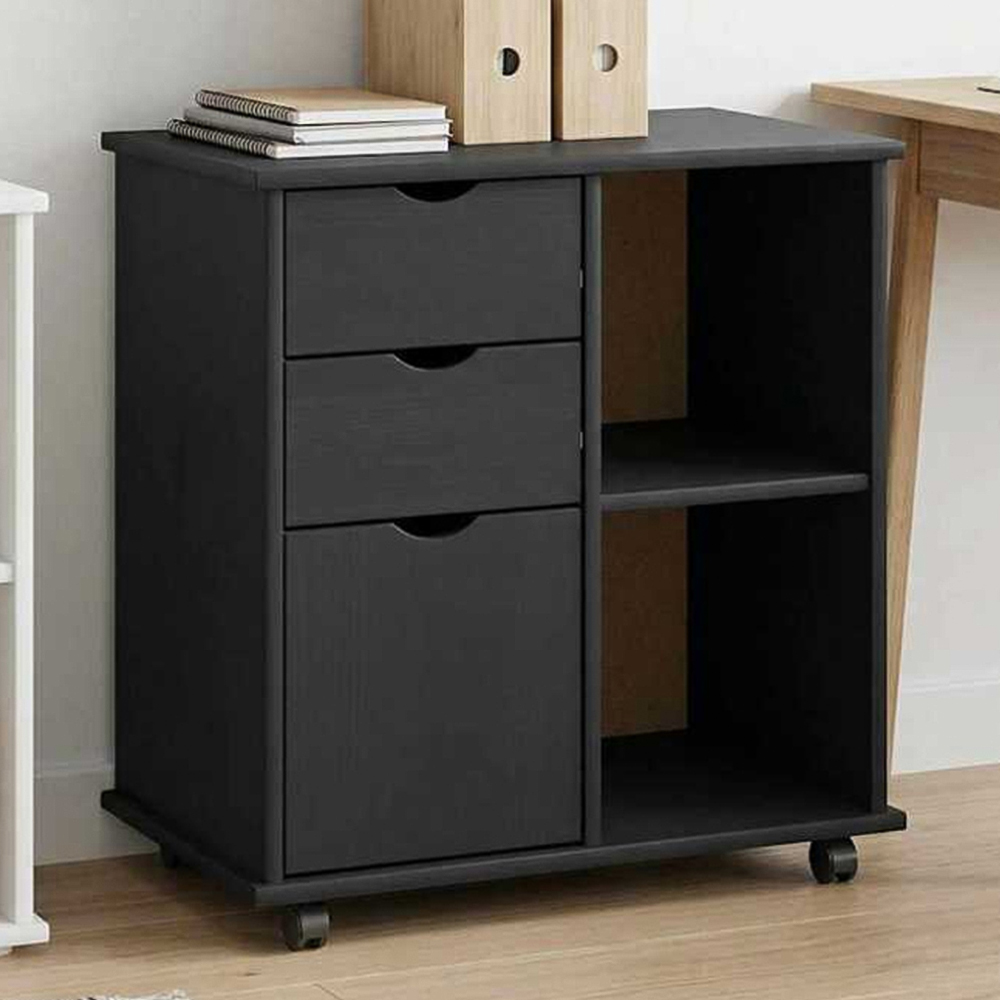vidaXL Single Door 2 Drawer 2 Shelf Black Rolling Storage Cabinet Image 1