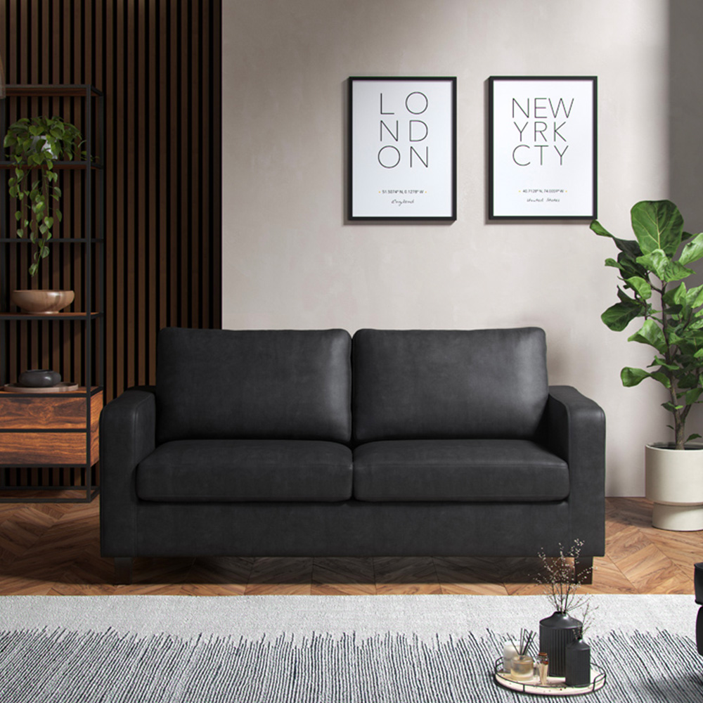 Monroe 3 Seater Black PU Leather Sofa Image 3