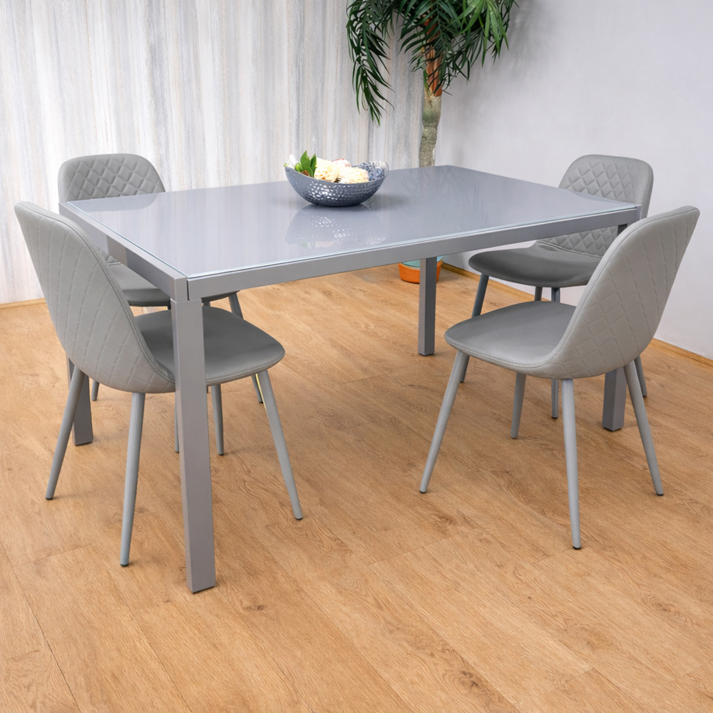 Kosy Koala 4 Seater Leather Glass Dining Set Grey Image 1