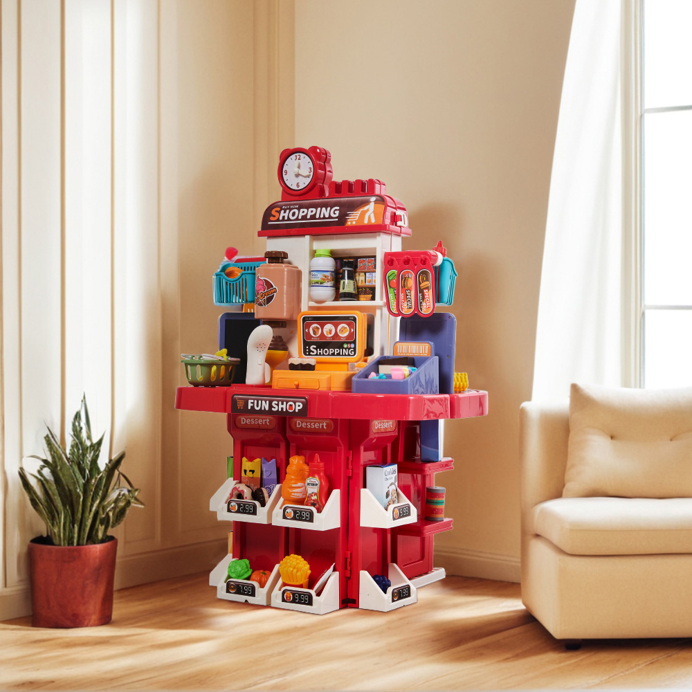 H&O Direct 2-in-1 Kids Red Kitchen Supermarket Pretend Playset Image 5