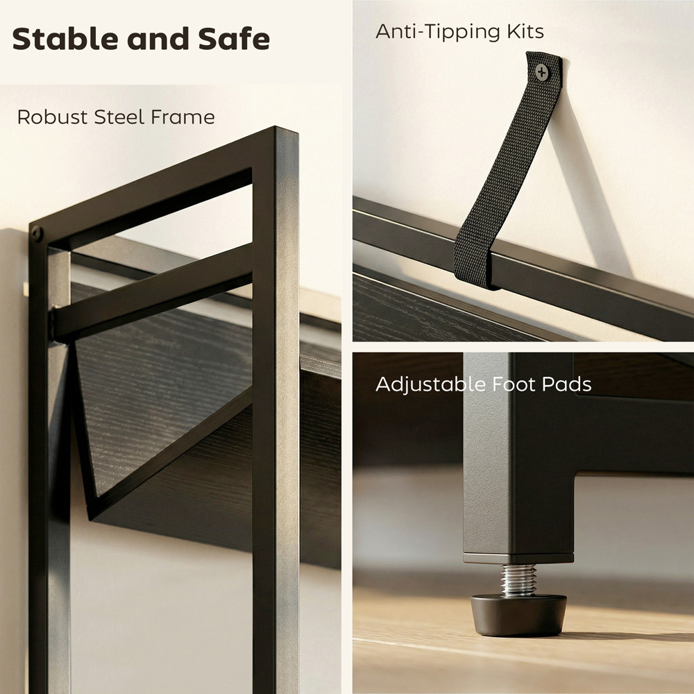 Portland 5 Shelf Black Anti Slip Bookcase Image 6