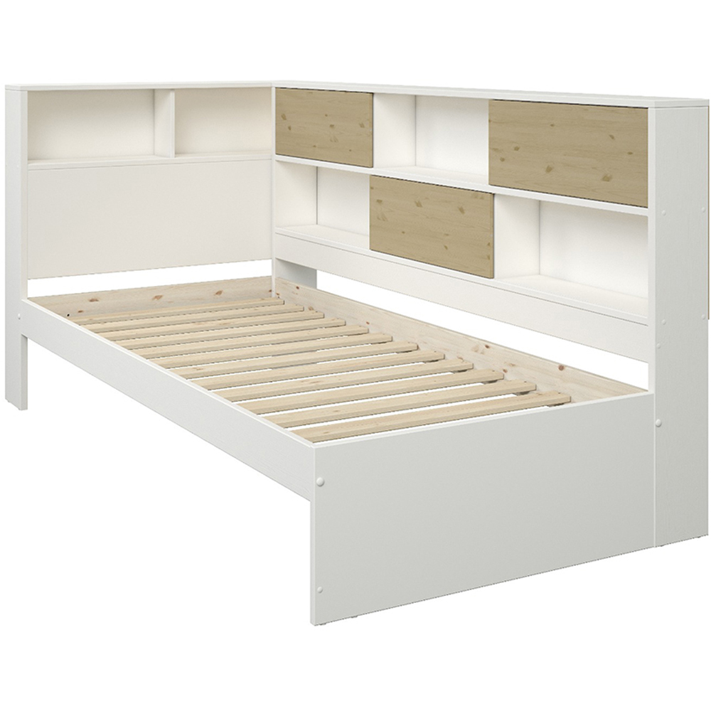 Noomi Jorgi Single White and Oak Corner Bed Frame with Storage Image 3