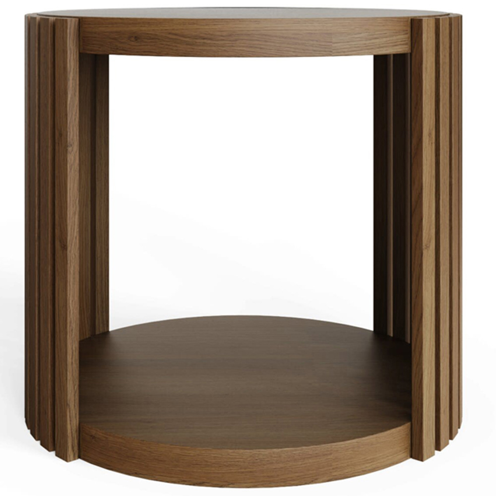 GFW Zadie Single Shelf Walnut Slatted Round Side Table Image 4