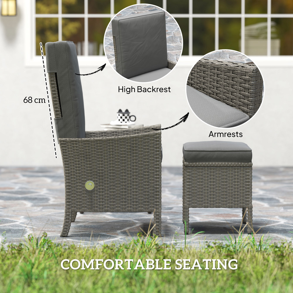 Outsunny 2 Seater Dark Grey Rattan Garden Furniture Set with 2 Ottoman Image 5