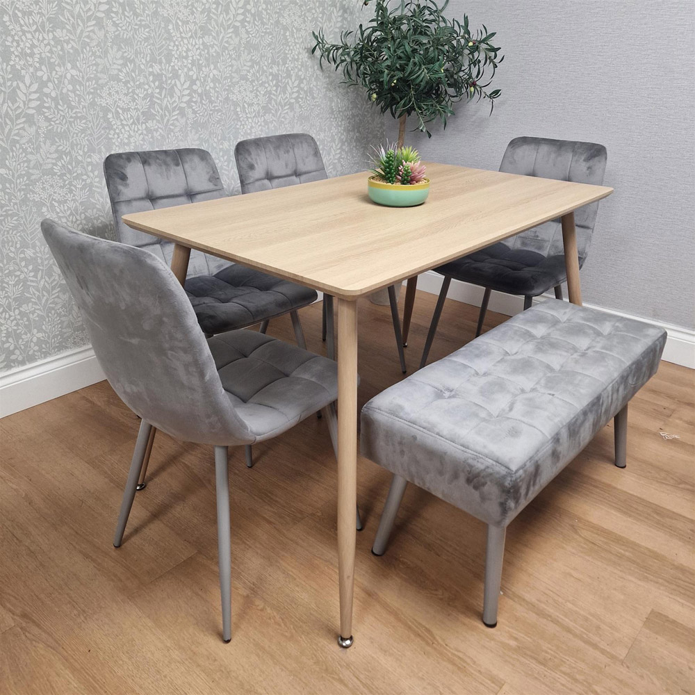 Kosy Koala 4 Seater Velvet Wooden Dining Set with Bench Grey Image 8