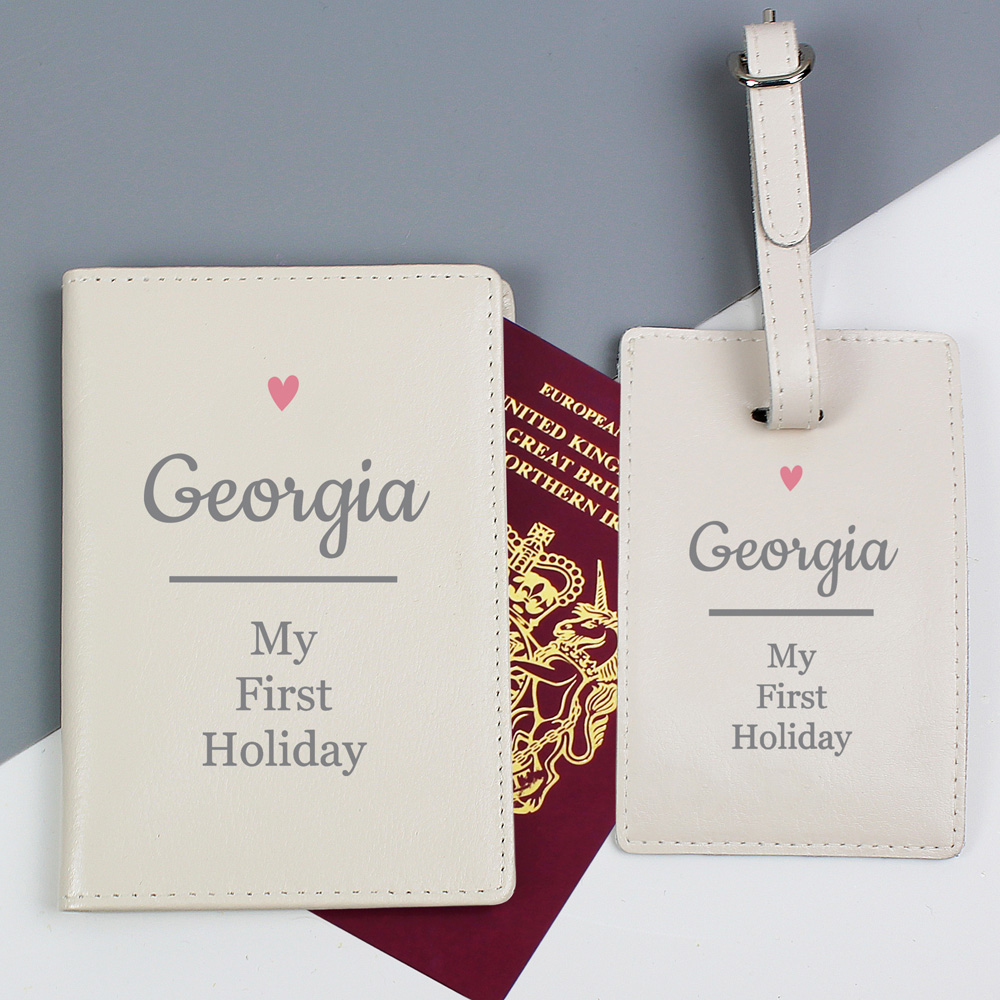 Personalised Memento Pink Heart Cream Passport Holder and Luggage Tag Set Image 3
