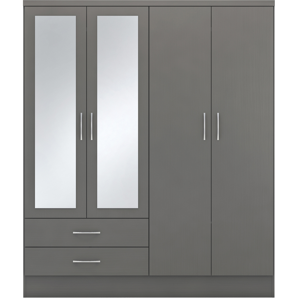 Seconique Nevada 4 Door 2 Drawer 3D Effect Grey Mirrored Wardrobe Image 2