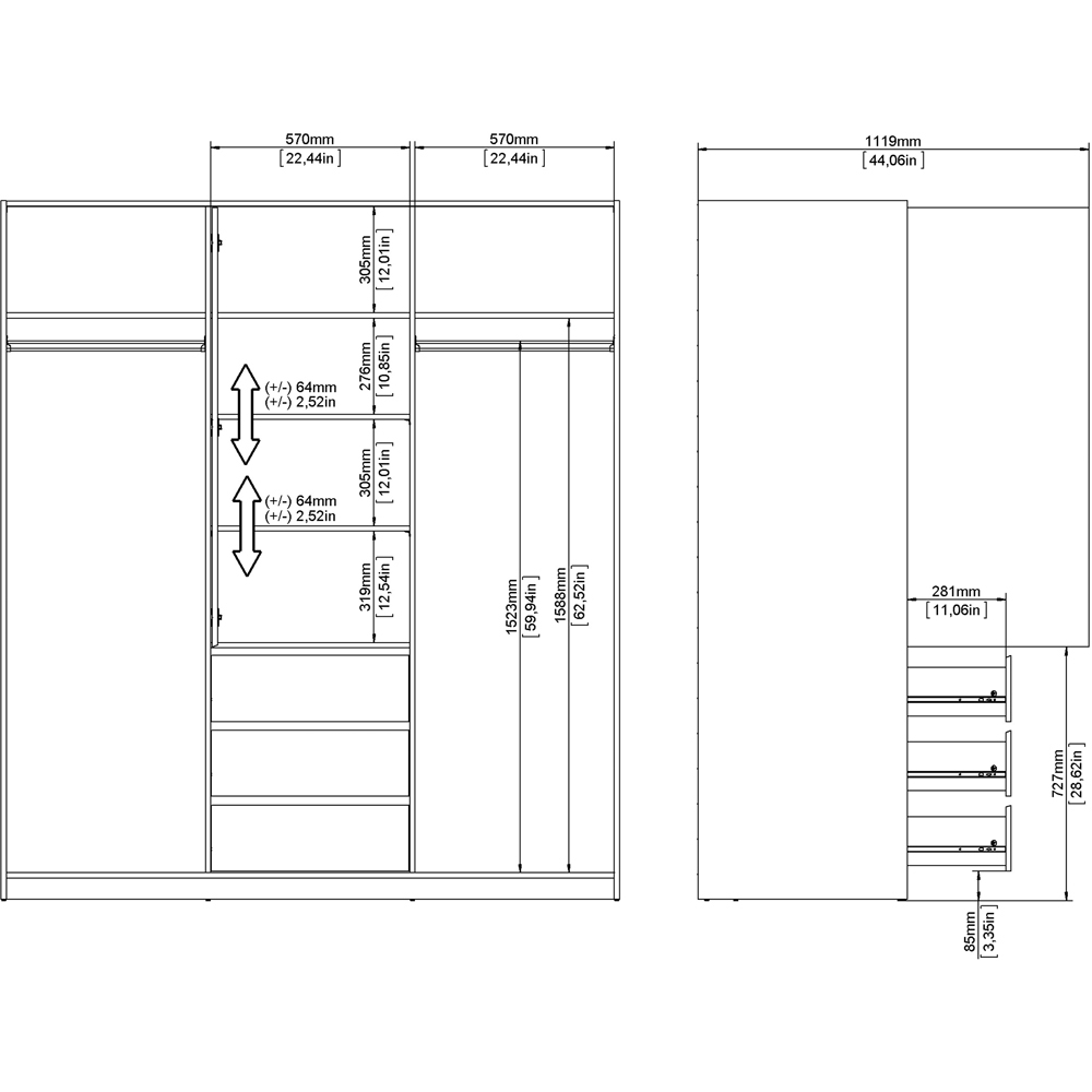 Florence 3 Door 3 Drawer White High Gloss Sliding Wardrobe Image 8