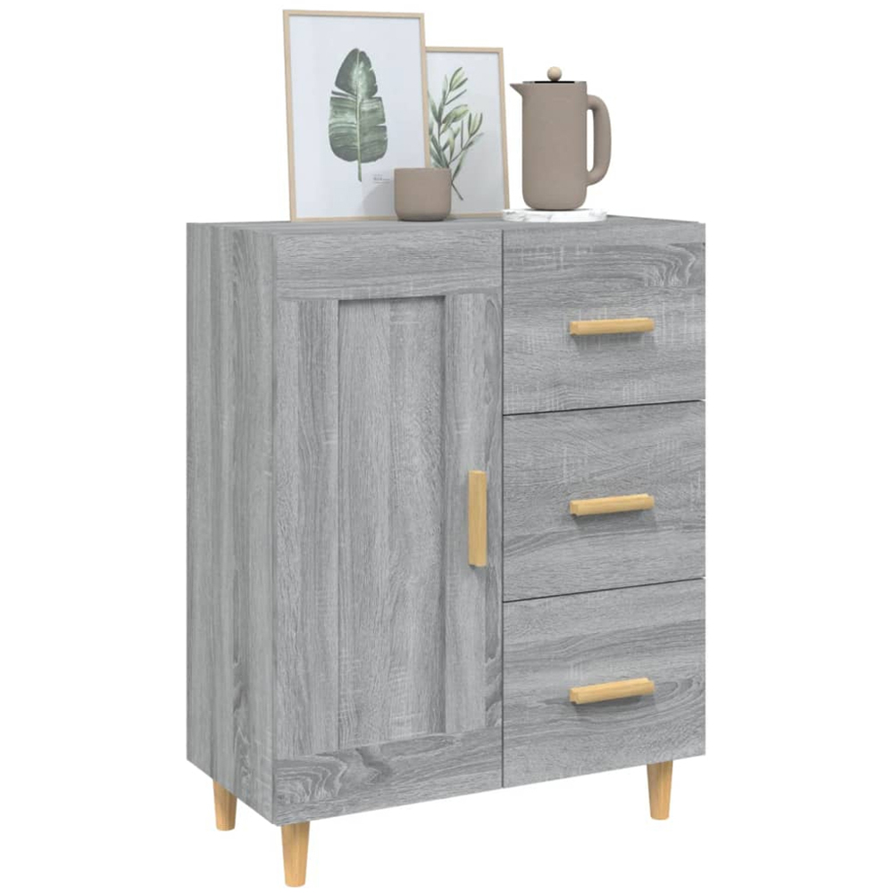 vidaXL Single Door 3 Drawer Grey Sonoma Wooden Sideboard Image 3