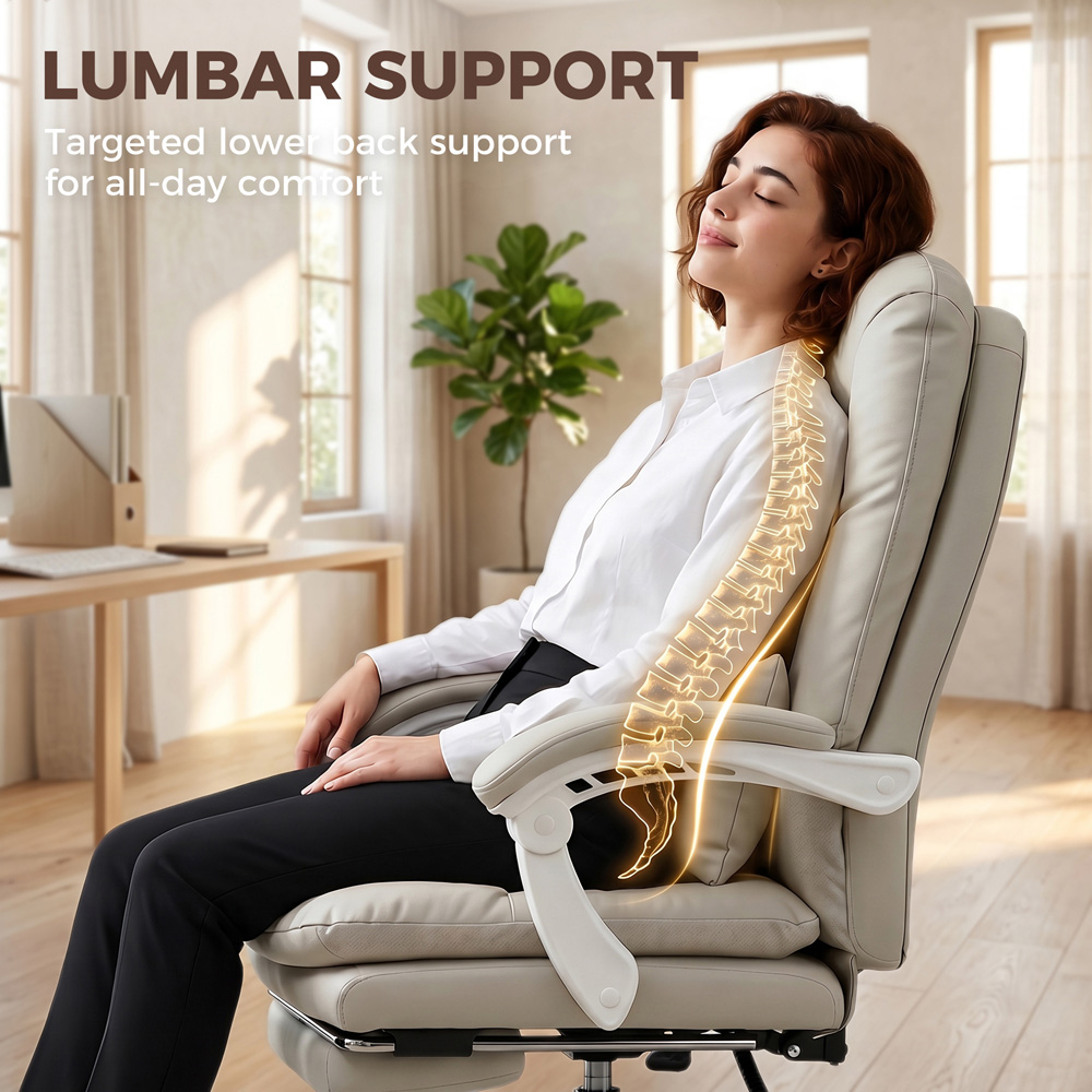 HOMCOM Khaki Reclining Office Chair with Lumbar Support Image 7
