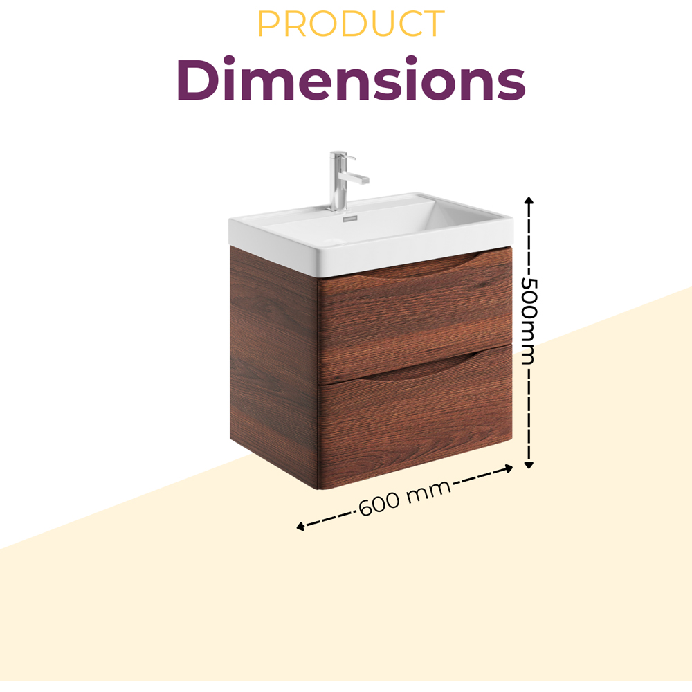 Go Bathrooms Eaton 2 Drawer Redwood Oak Wall Hung Vanity Unit with Resin Basin 600mm Image 4