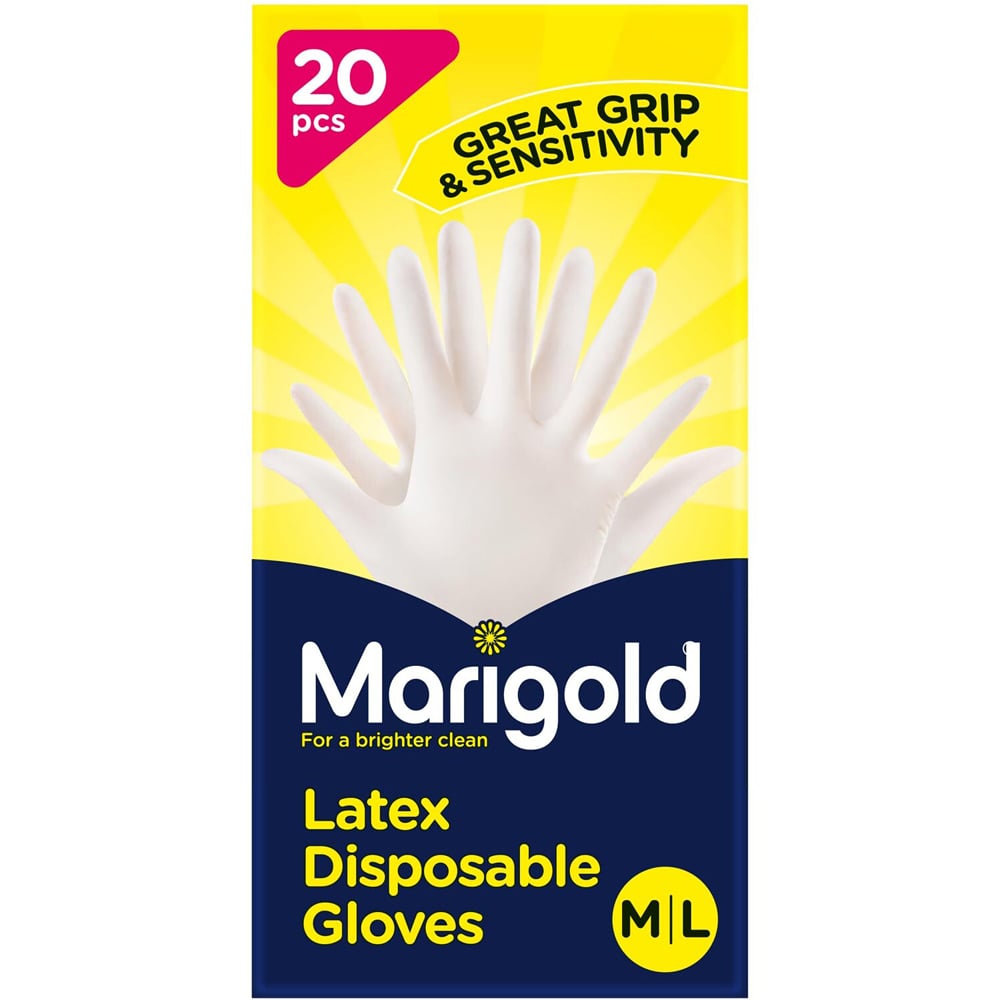 Marigold Medium Large Latex Disposable Gloves 20 Pack Image 1
