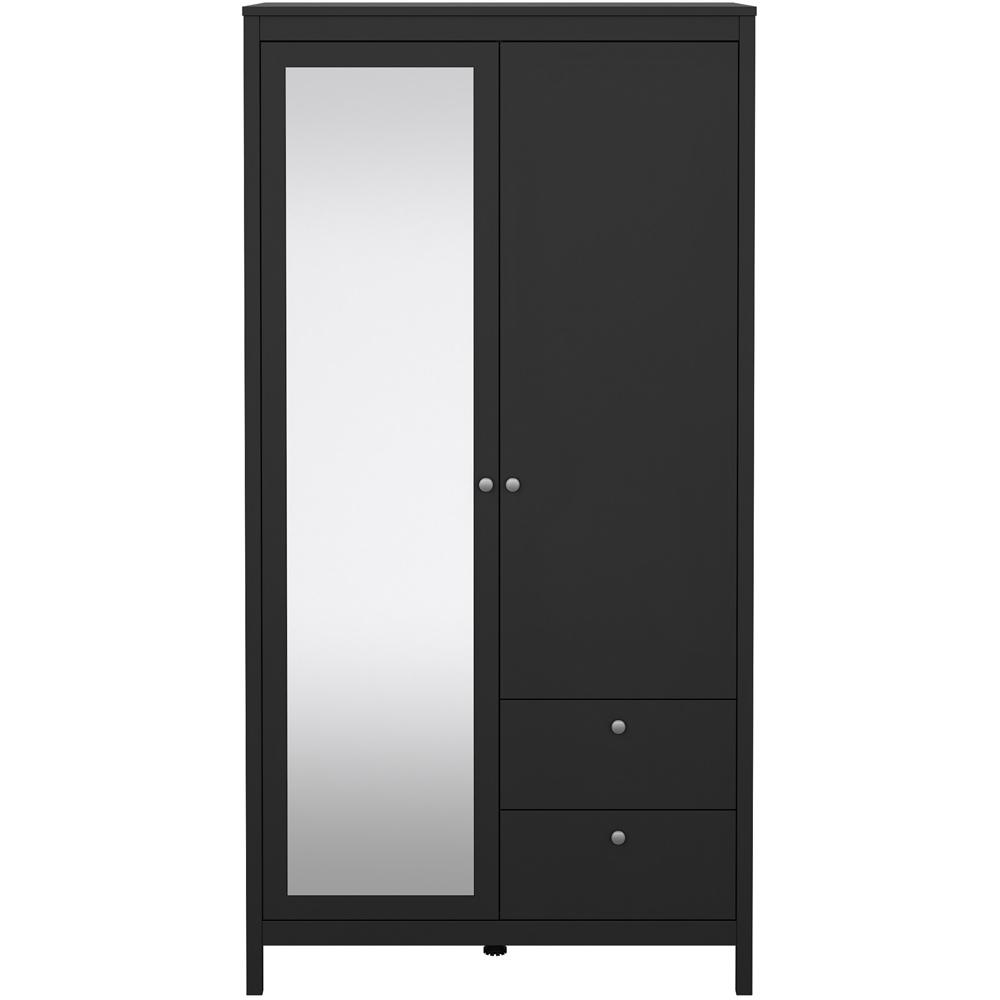 Florence Madrid 2 Door 2 Drawer Matt Black Wardrobe with Mirror Door Image 3