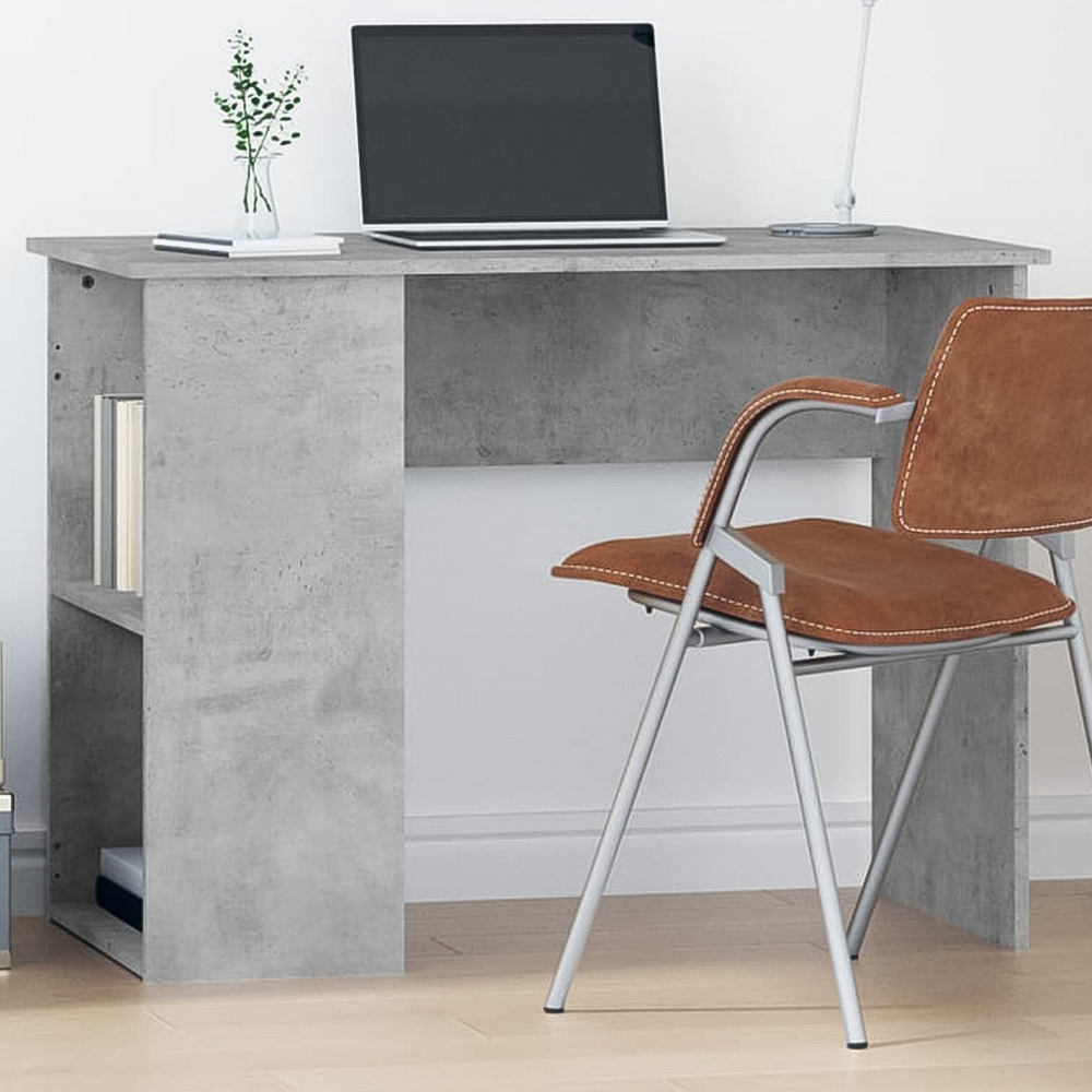 vidaXL 2 Shelf Study Desk Concrete Grey Image 1