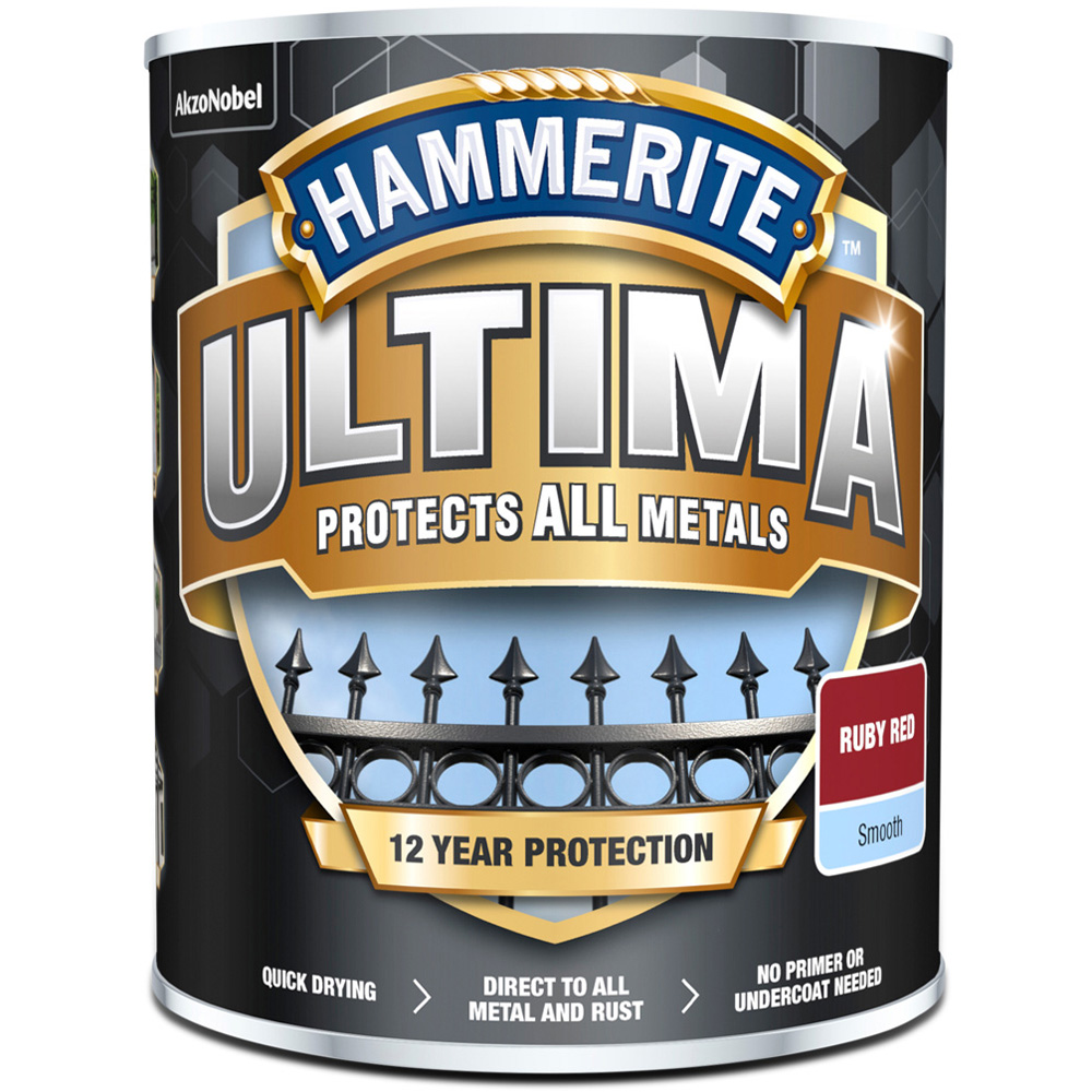 Hammerite Ultima Smooth Ruby Red Metal Paint 750ml Image 2