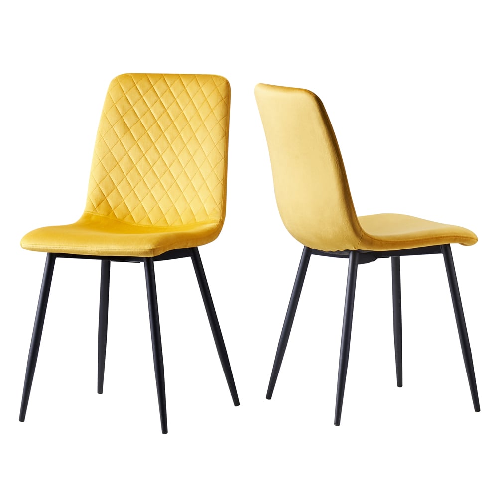 wilko Lexi Set of 2 Yellow Velvet Fabric Dining Chairs Image 2